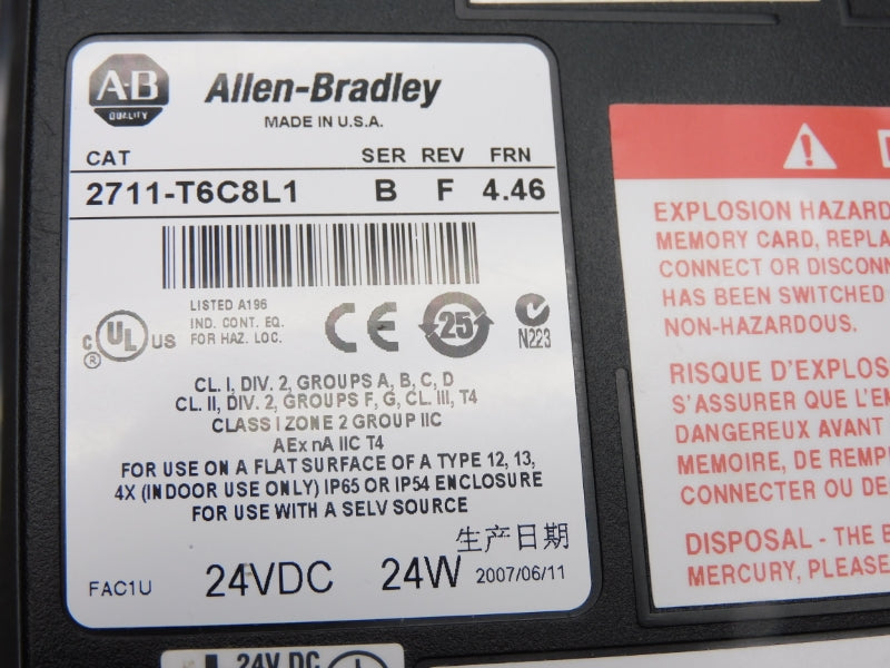 ALLEN BRADLEY 2711-T6C8L1 SER. B 24VDC F/W 4.46 NSMP