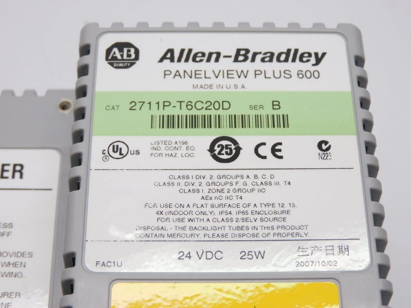 ALLEN BRADLEY 2711P-T6C20D SER. B 24VDC NSMP