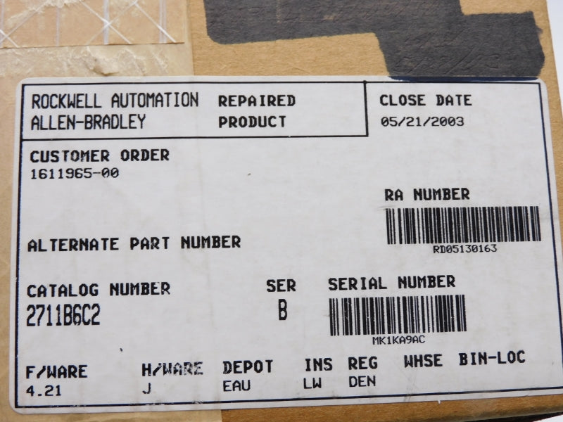 ALLEN BRADLEY 2711-B6C2 SER. B 100-240VAC 0.6-0.35A F/W 4.21 REMAN