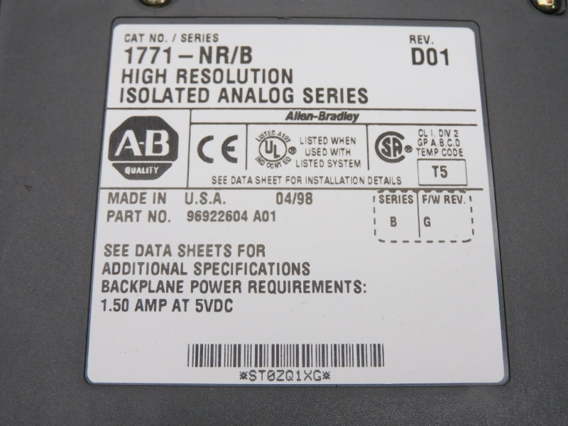 ALLEN BRADLEY 1771-NR SER. B 5VDC 1.50A F/W G NSMP