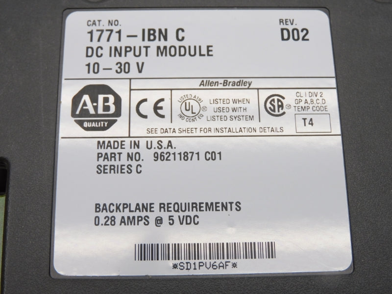 ALLEN BRADLEY 1771-IBN SER. C 10-30V .28A REV. D02 NSMP