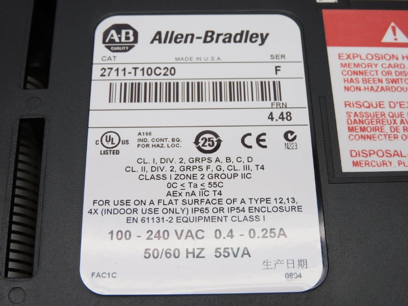 ALLEN BRADLEY 2711-T10C20 SER. F F/W 4.48 100-240VAC 0.4-0.25A REMAN
