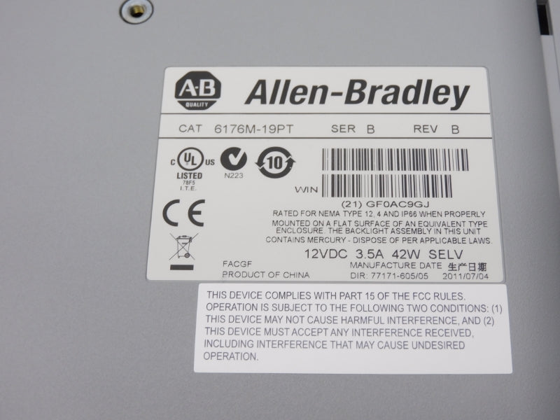 ALLEN BRADLEY 6176M-19PT SER. B 12VDC 3.5A (BR/WH)  NSMP