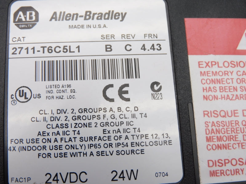 ALLEN BRADLEY 2711-T6C5L1 SER. B 24VDC F/W 4.43 NSNP