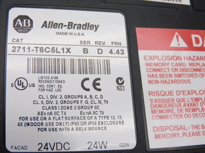 ALLEN BRADLEY 2711-T6C5L1X SER. B 24VDC F/W 4.43 REMAN