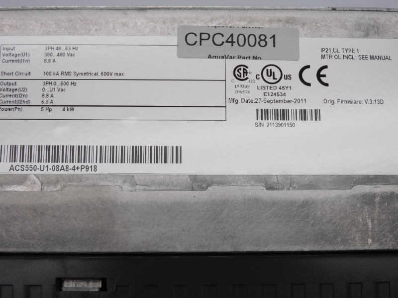 ABB ACS550-U1-08A8-4+P918 CPC40081 380-480VAC 8.8A NSNP