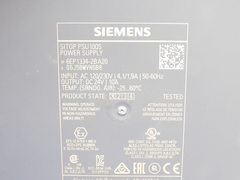 SIEMENS 6EP1334-2BA20 24VDC 10A NUPI