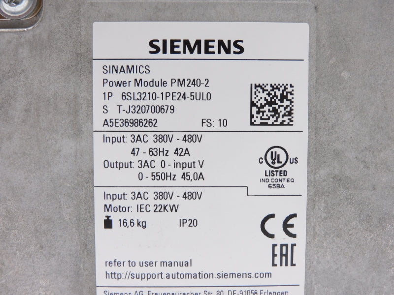 SIEMENS 6SL3210-1PE24-5UL0 380-480V 42A UNMP