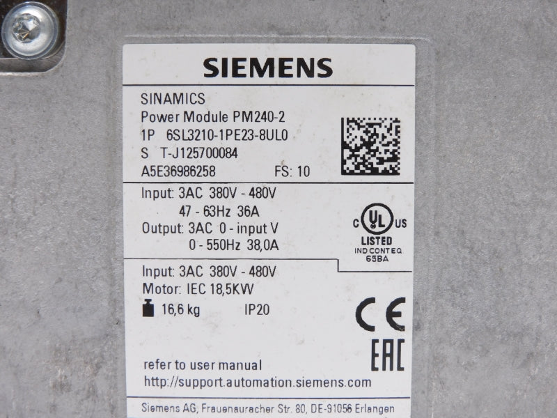 SIEMENS 6SL3210-1PE23-8UL0 380-480V 36A UNMP