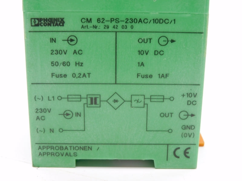 PHOENIX CONTACT CM62-PS-230AC/10DC/1 2942030 230VAC 1A NSNP