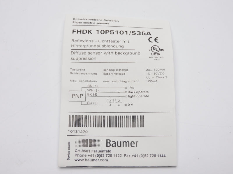 BAUMER FHDK10P5101/S35A 10-30VDC NSNP