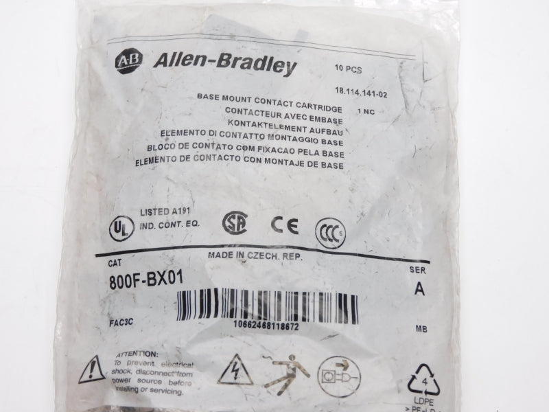 ALLEN BRADLEY 800F-BX01 SER. A (PKG OF 10) NSMP