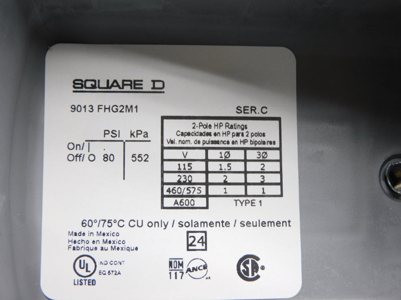 SQUARE D 9013FHG2M1 SER. C 460/575V 80PSI NSNP