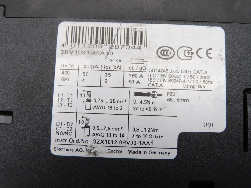 SIEMENS 3RV1031-4FA10 690V 28-40A (AS PICTURED) NSNP