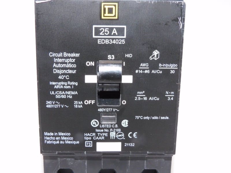 SQUARE D EDB34025 277V 25A (AS PICTURED) UNMP