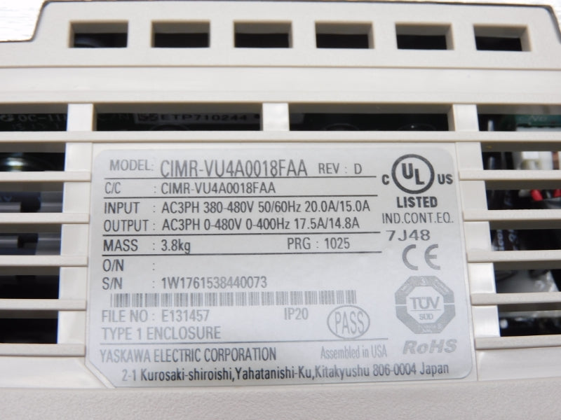 YASKAWA CIMR-VU4A0018FAA 380-480V 15.0/20.0A NSMP