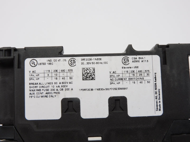 SIEMENS 3RT2036-1NB30 20-33V 51A NSMP