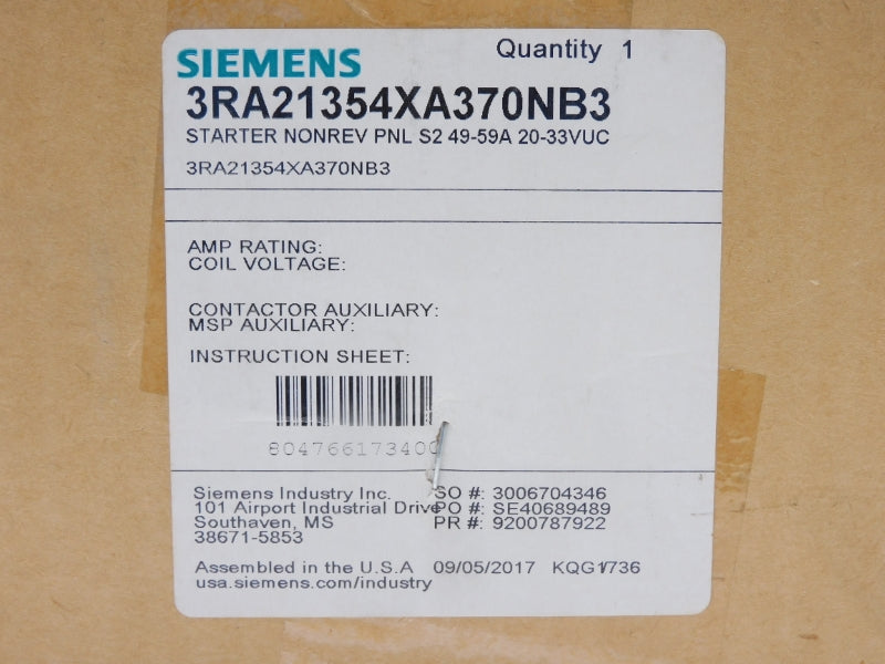 SIEMENS 3RA21354XA370NB3 20-33VUC 49-59A NSFS