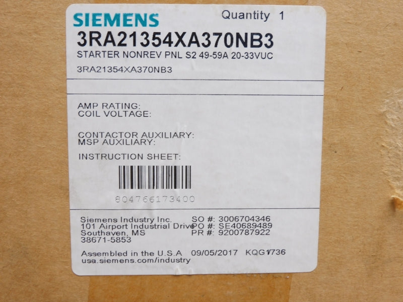 SIEMENS 3RA21354XA370NB3 20-33VUC 49-59A NSMP