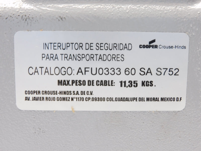 CROUSE HINDS AFU033360SAS752 600VAC 15A NSMP