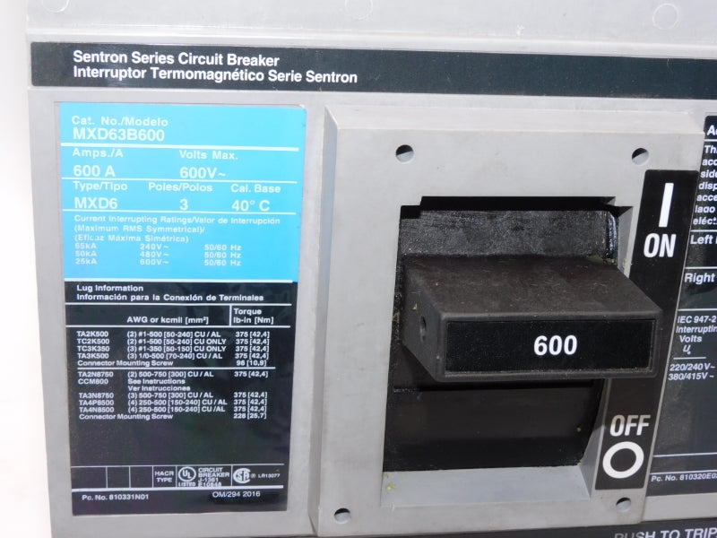 SIEMENS MXD63B600 600V 600A (AS PICTURED) NSMP