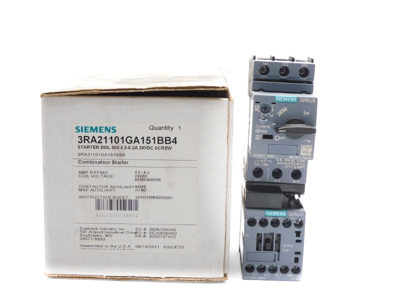 SIEMENS 3RA21101GA151BB4 24VDC 4.6-6.3A NSMP