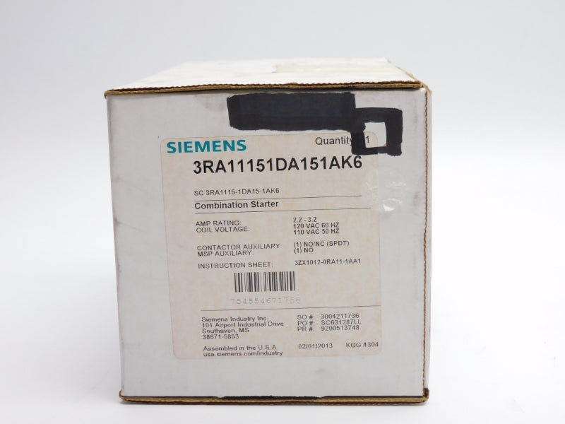 SIEMENS 3RA11151DA151AK6 110/120VAC 2.2-3.2A NSMP