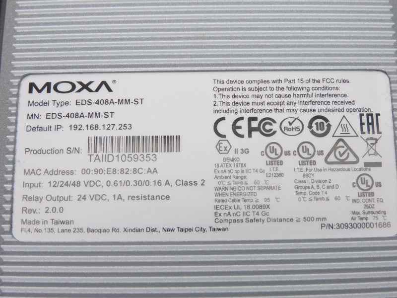 MOXA EDS-408A-MM-ST V2.0.0 48VDC 0.61A NSMP
