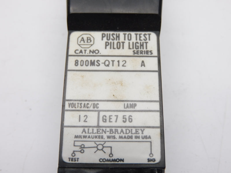 ALLEN BRADLEY 800MS-QT12 SER. A 12VDC/AC (BK/YL) NSMP