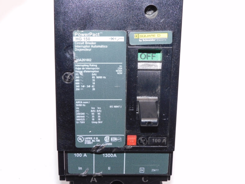 SQUARE D HGA261002 600V 100A NUPI