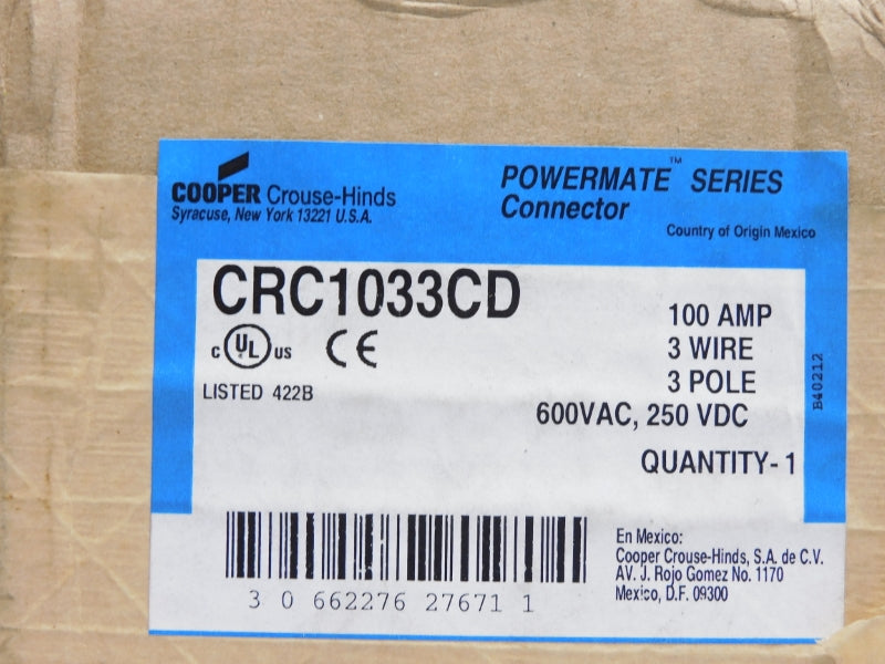 CROUSE HINDS CRC1033CD 600VAC 100A NSMP