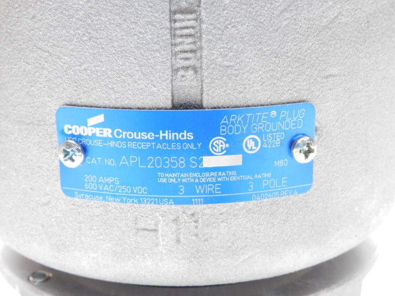 CROUSE HINDS APL20358S22 600VAC 200A NSMP