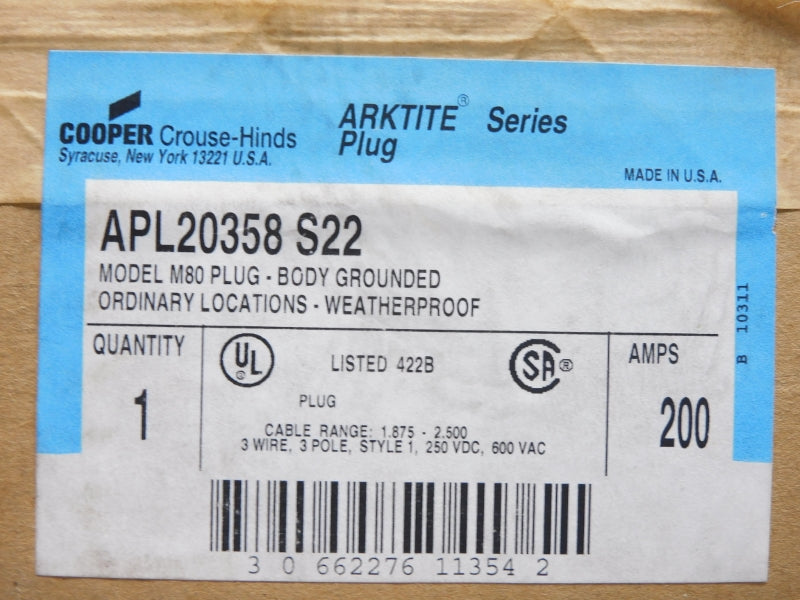 CROUSE HINDS APL20358S22 600VAC 200A NSMP