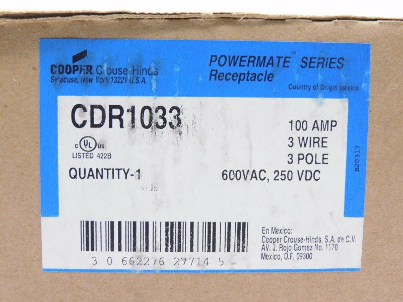 CROUSE HINDS CDR1033 600VAC 100A NSFS