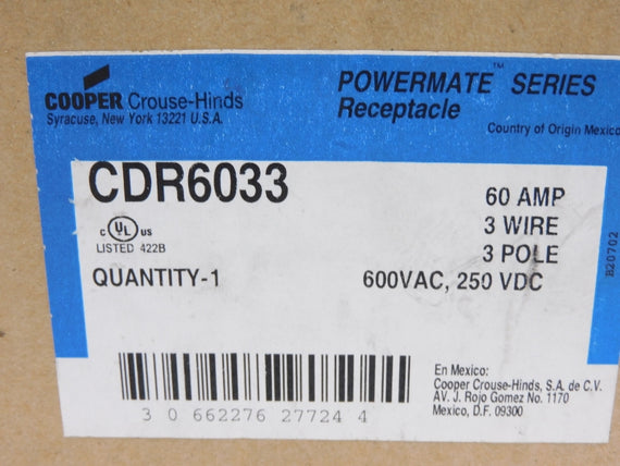CROUSE HINDS CDR6033 600VAC 60A NSMP