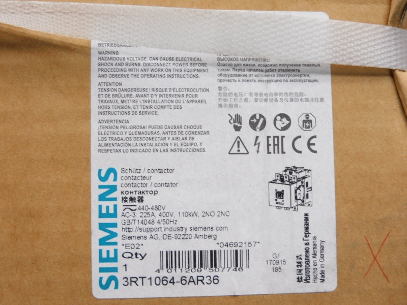 SIEMENS 3RT1064-6AR36 440-480V 225A NSFS