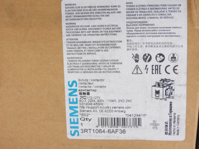 SIEMENS 3RT1064-6AF36 110-127V 225A NSFS