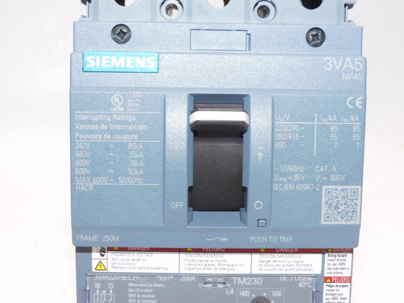 SIEMENS 3VA5220-5EC31-0AA0 600V 200A NSMP