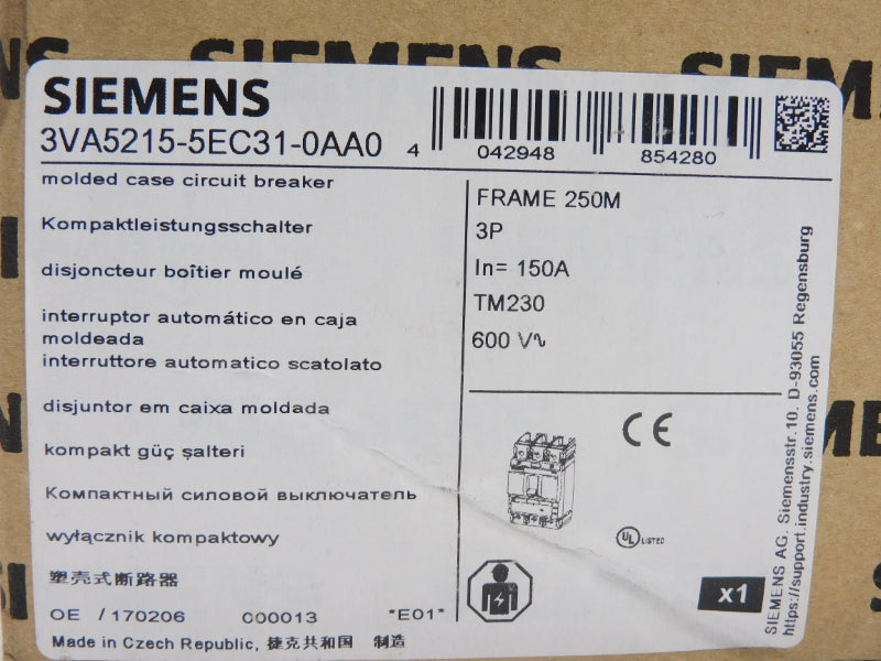 SIEMENS 3VA5215-5EC31-0AA0 600V 150A NSMP
