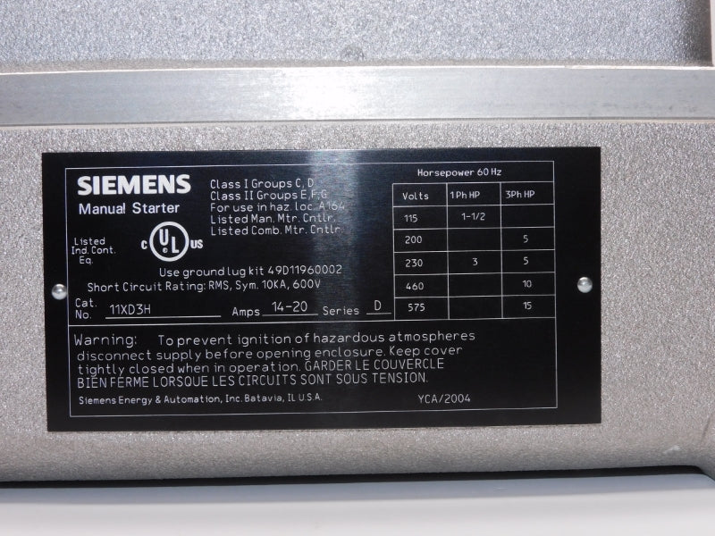SIEMENS 11XD3H SER. D 575VAC 14-20A NSMP