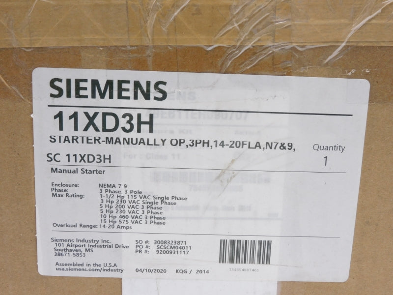 SIEMENS 11XD3H SER. D 575VAC 14-20A NSMP