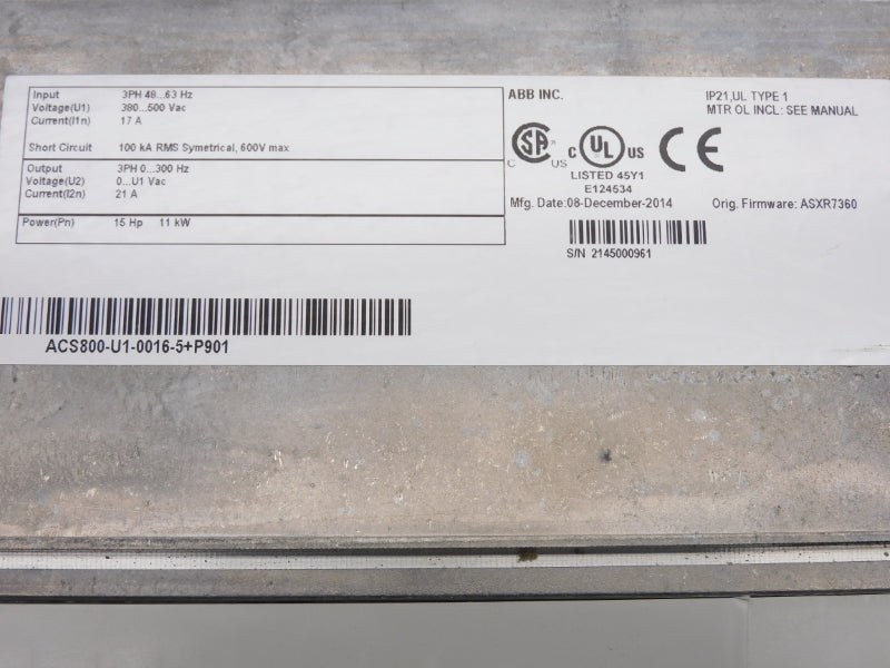 ABB ACS800-U1-0016-5+P901 380-500VAC 17A F/W ASXR7360 (AS PICTURED) UNMP