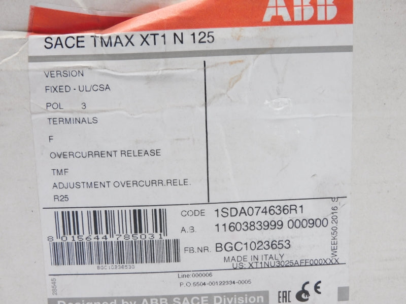 ABB 1SDA074636R1 SACETMAXXT1N125 125A NSFS