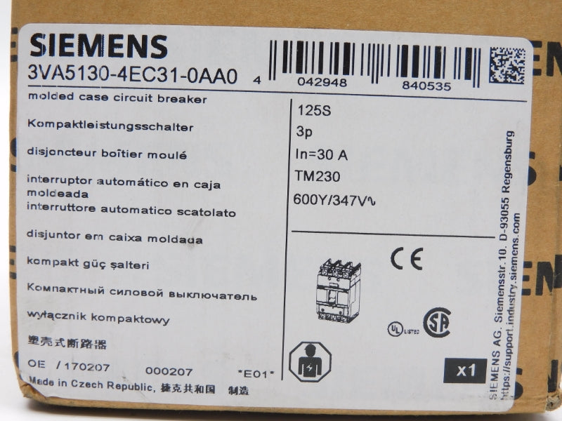 SIEMENS 3VA5130-4EC31-0AA0 347V 30A NSMP