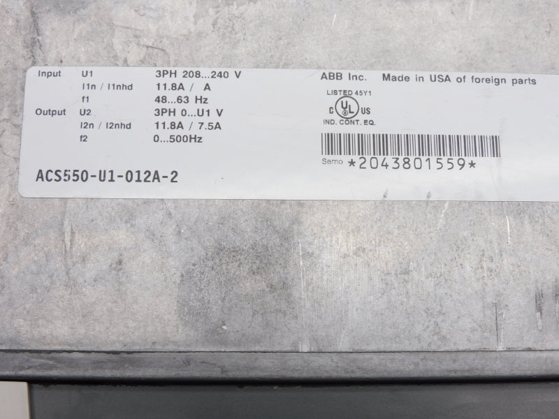 ABB ACS550-U1-012A-2 208-240V 11.8A NSNP