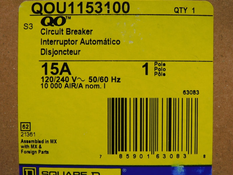SQUARE D QOU1153100 120/240V 15A NSMP