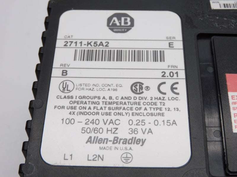 ALLEN BRADLEY 2711-K5A2 SER. E 100-240VAC 0.25-0.15A F/W 2.01 UNMP