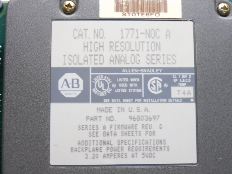 ALLEN BRADLEY 1771-NOC SER. A 5VDC 3.20A F/W G REMAN