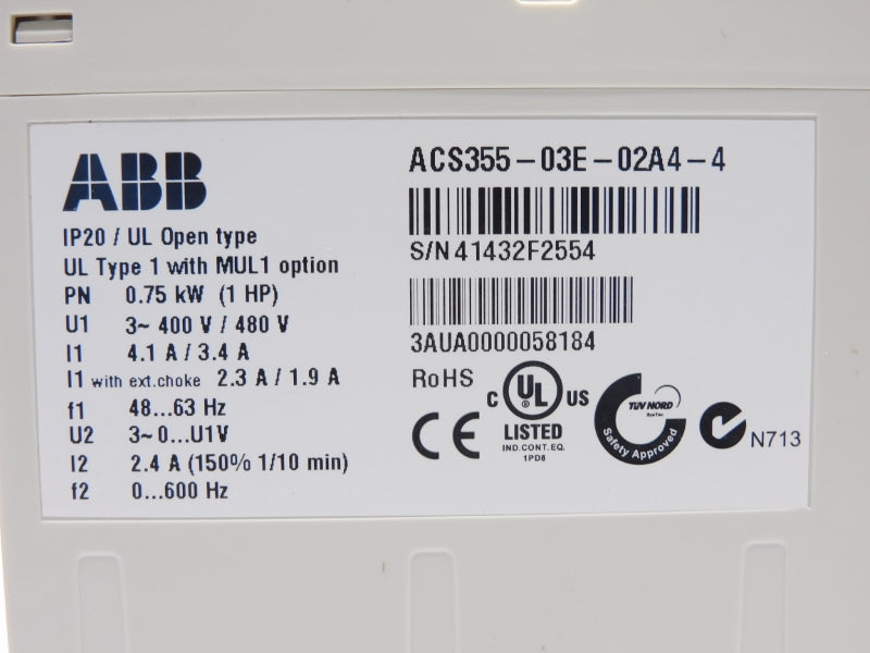 ABB ACS355-03E-02A4-4 J404 400/480V 4.1/3.4A NSMP