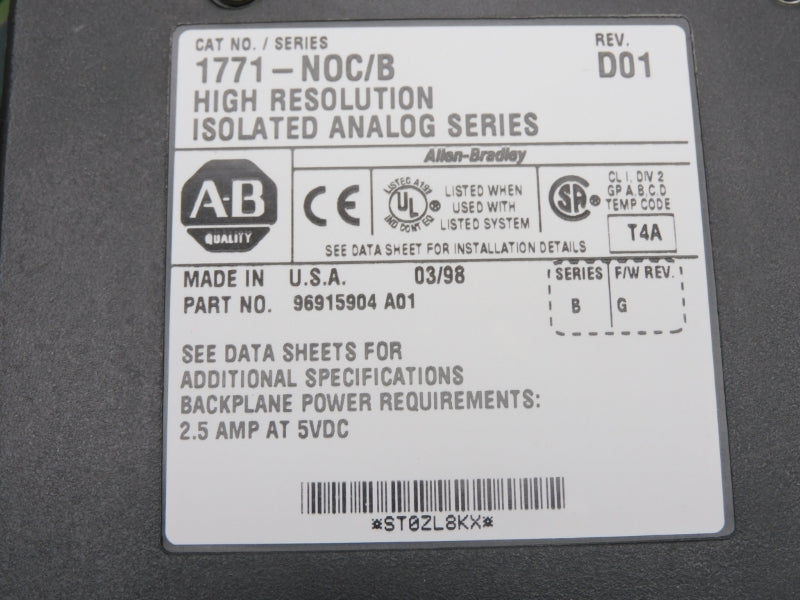 ALLEN BRADLEY 1771-NOC SER. B 5VDC 2.5A F/W G UNMP